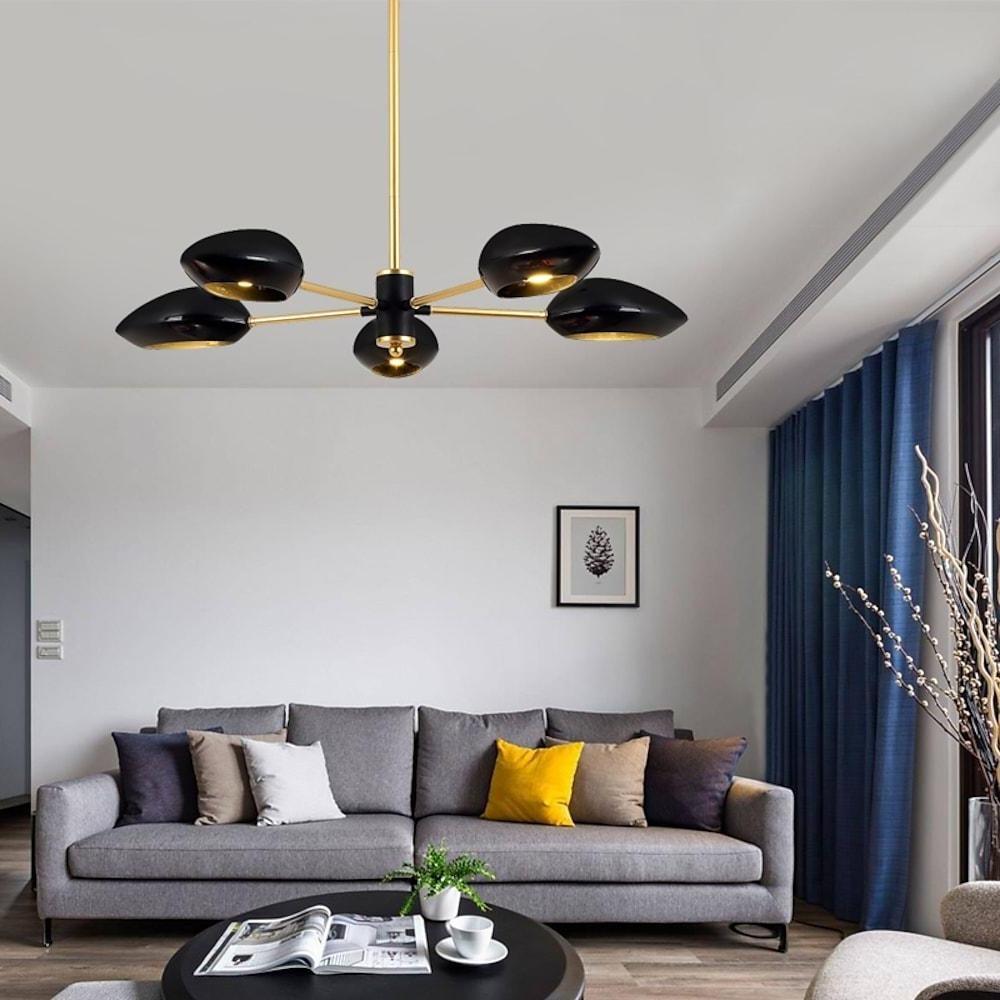 Modern Black and Gold Sputnik Chandelier 5 Light Mid Century Modern Pendant Lighting Fixture