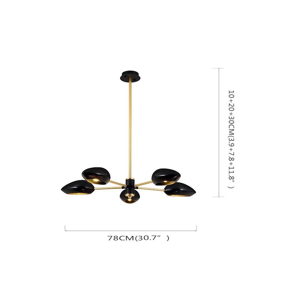 Modern Black and Gold Sputnik Chandelier 5 Light Mid Century Modern Pendant Lighting Fixture
