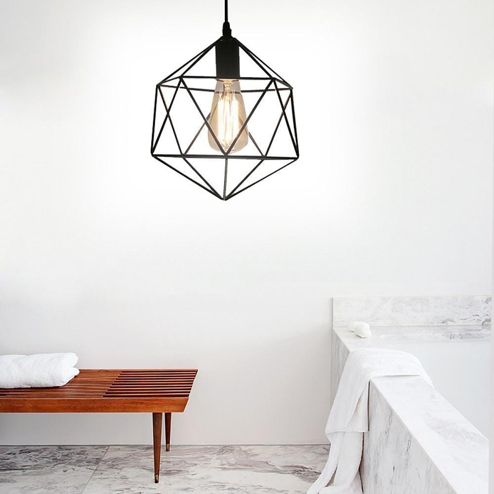 Modern Black and Rose Gold Geometric Metal Cage LED Pendant Light Fixture