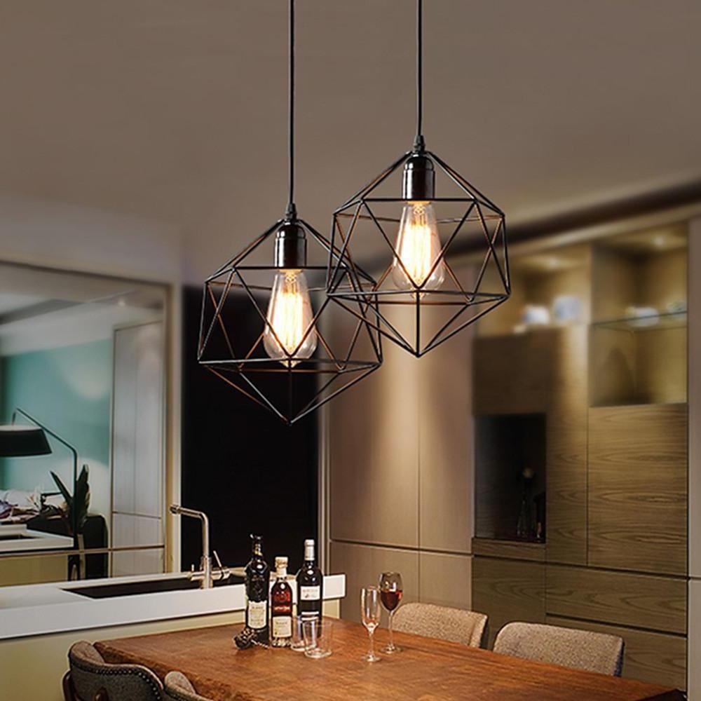 Modern Black and Rose Gold Geometric Metal Cage LED Pendant Light Fixture