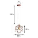 Modern Black and Rose Gold Geometric Metal Cage LED Pendant Light Fixture