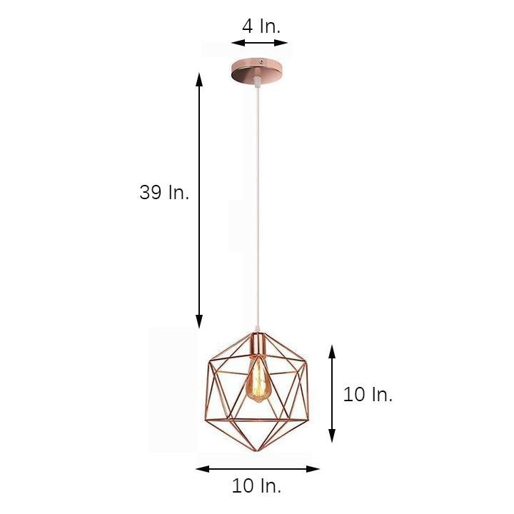 Modern Black and Rose Gold Geometric Metal Cage LED Pendant Light Fixture