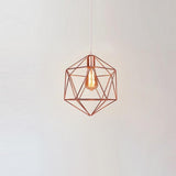 Modern Black and Rose Gold Geometric Metal Cage LED Pendant Light Fixture