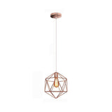 Modern Black and Rose Gold Geometric Metal Cage LED Pendant Light Fixture