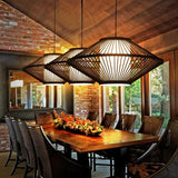 Modern Black Bamboo Pyramid Pendant Light Farmhouse Style Circular Hanging Ceiling Lamp for Bedroom