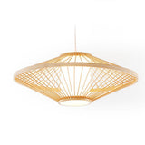 Modern Black Bamboo Pyramid Pendant Light Farmhouse Style Circular Hanging Ceiling Lamp for Bedroom