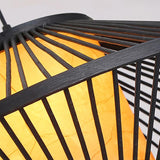 Modern Black Bamboo Pyramid Pendant Light Farmhouse Style Circular Hanging Ceiling Lamp for Bedroom