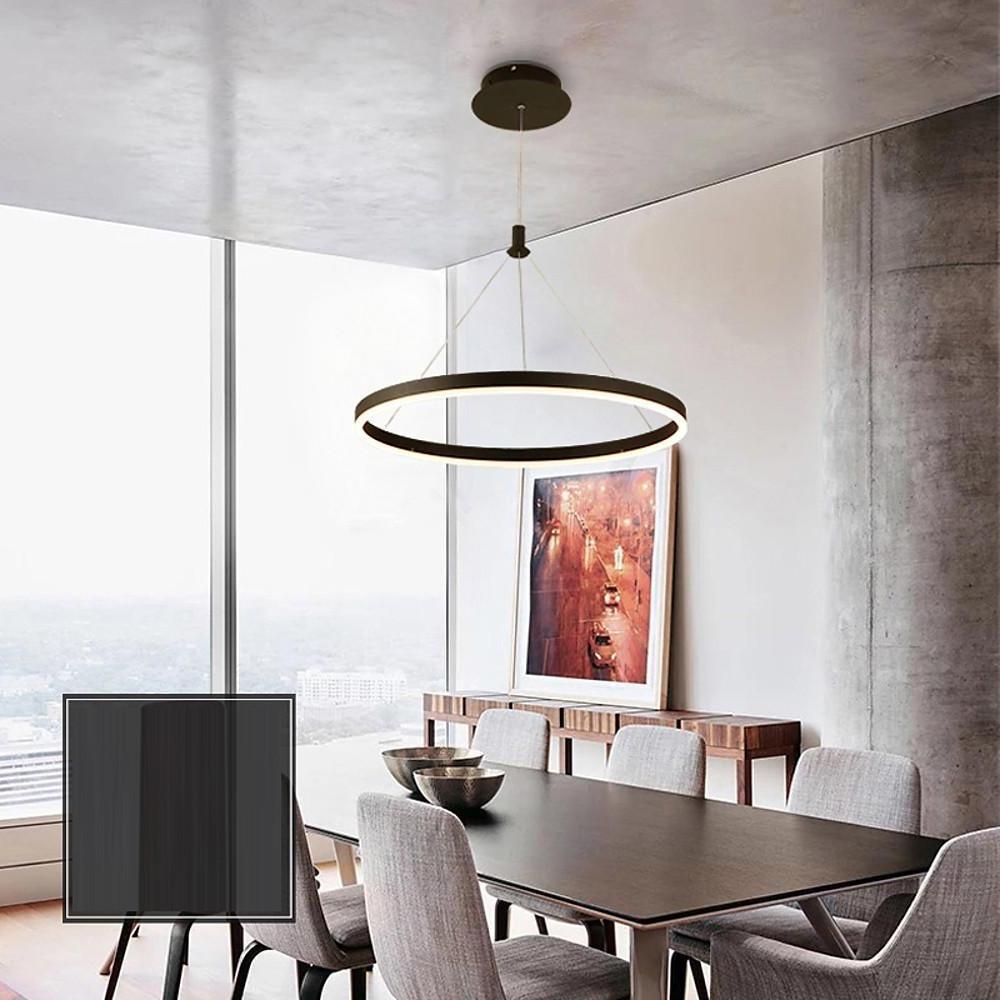 Modern Black Circle LED Ring Pendant Light Minimalist Hanging Chandelier for Dining Room Living Room