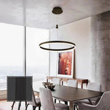 Modern Black Circle LED Ring Pendant Light Minimalist Hanging Chandelier for Dining Room Living Room