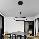 Modern Black Circle LED Ring Pendant Light Minimalist Hanging Chandelier for Dining Room Living Room
