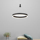 Modern Black Circle LED Ring Pendant Light Minimalist Hanging Chandelier for Dining Room Living Room