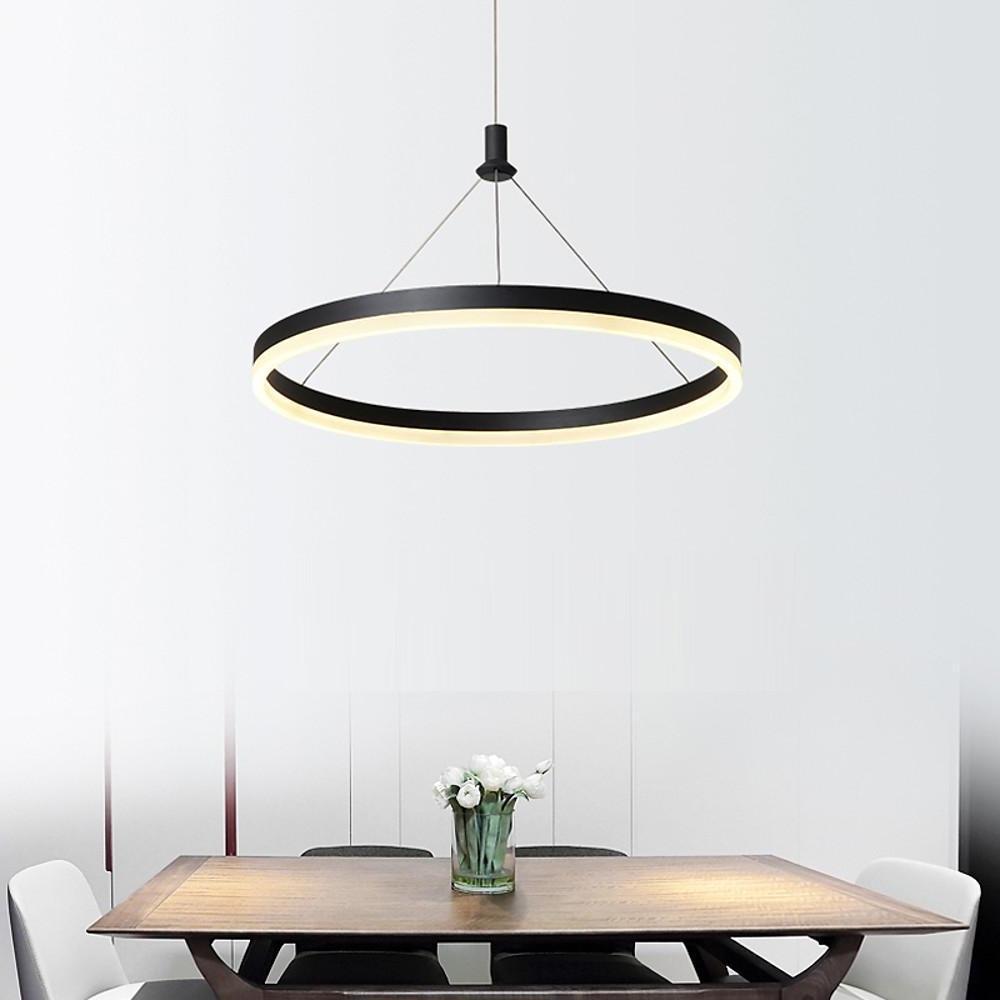 Modern Black Circle LED Ring Pendant Light Minimalist Hanging Chandelier for Dining Room Living Room