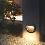 Modern Black Circular LED Outdoor Step Light and Exterior Wall Sconce for Patios and Stairways