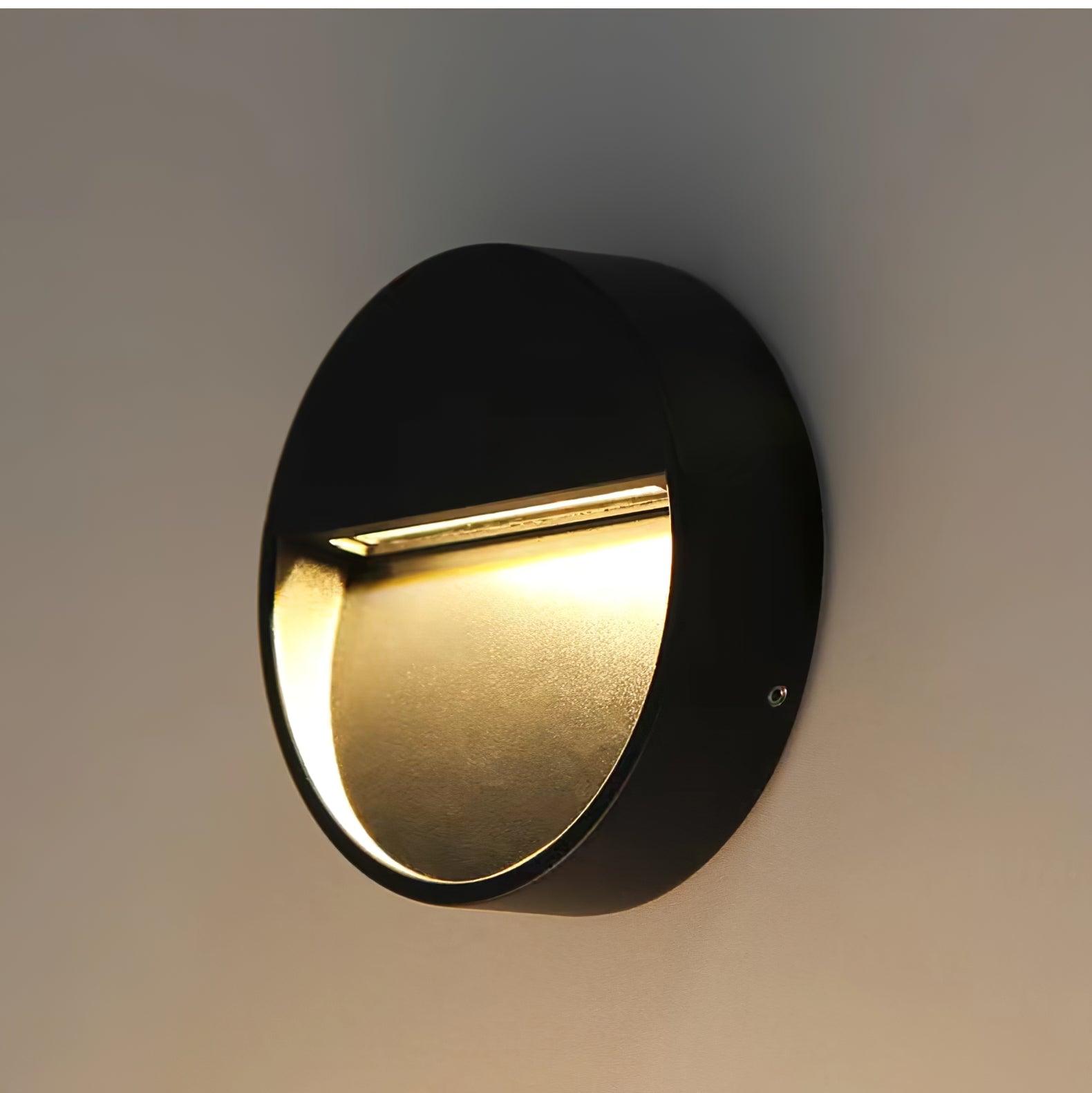 Modern Black Circular LED Outdoor Step Light and Exterior Wall Sconce for Patios and Stairways