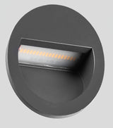 Modern Black Circular LED Outdoor Step Light and Exterior Wall Sconce for Patios and Stairways