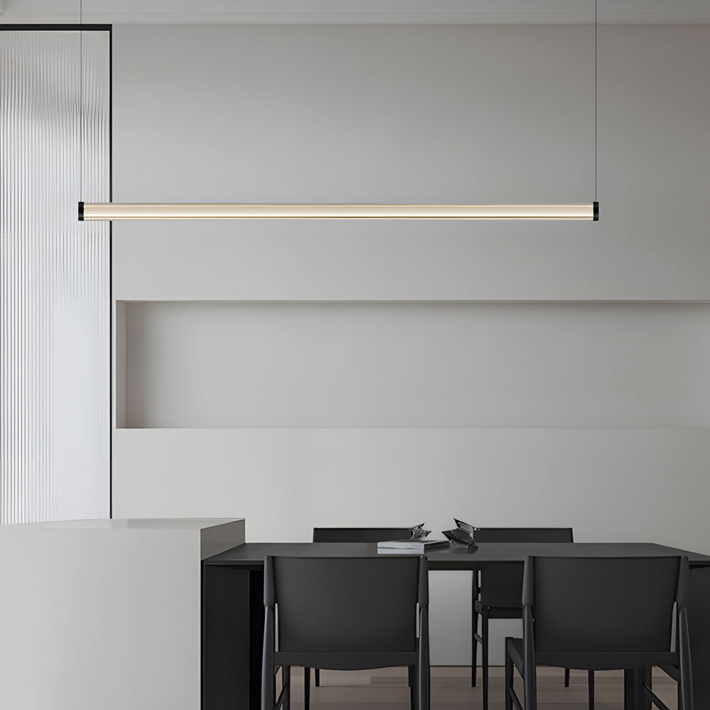 Modern Black Copper Linear LED Island Pendant Light with Textured Glass Shade and Dimmable Remote Control
