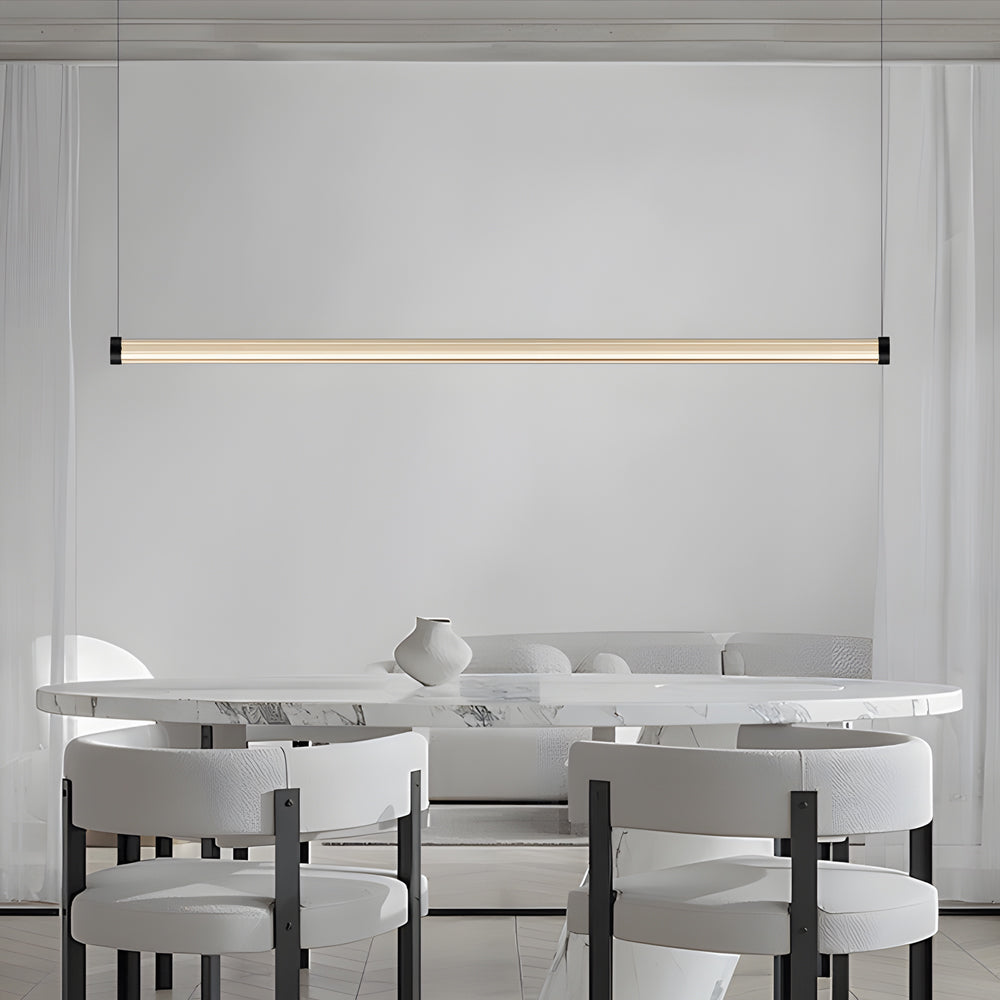 Modern Black Copper Linear LED Island Pendant Light with Textured Glass Shade and Dimmable Remote Control