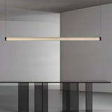 Modern Black Copper Linear LED Island Pendant Light with Textured Glass Shade and Dimmable Remote Control
