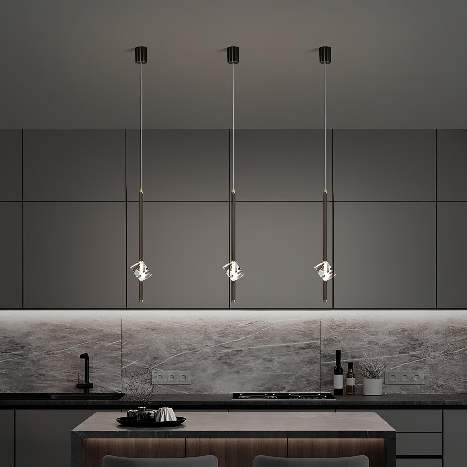 Modern Black Crystal Seeded Glass LED Pendant Light Adjustable Hanging Lamp for Interior Spaces