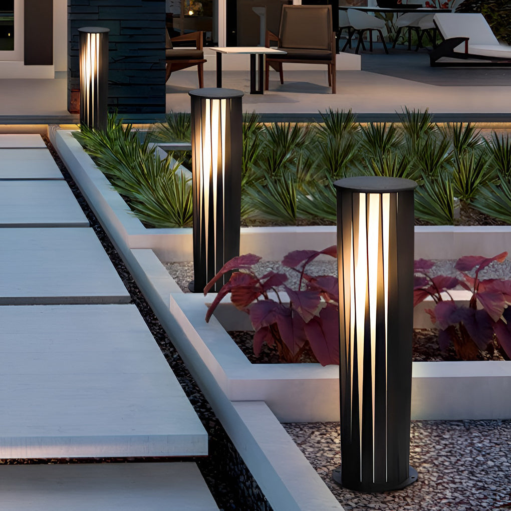 Modern Black Cylindrical Solar LED Pathway Lights IP65 Waterproof Outdoor Garden Landscape Lamp
