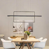 Modern Black Double Rectangle LED Pendant Light Hanging Ceiling Fixture for Dining Room