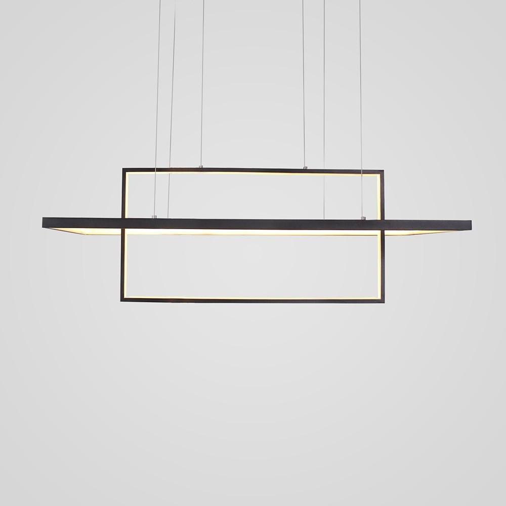 Modern Black Double Rectangle LED Pendant Light Hanging Ceiling Fixture for Dining Room