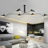 Modern Black Duckbill Shade Chandelier with Adjustable Swing Long Light Arms