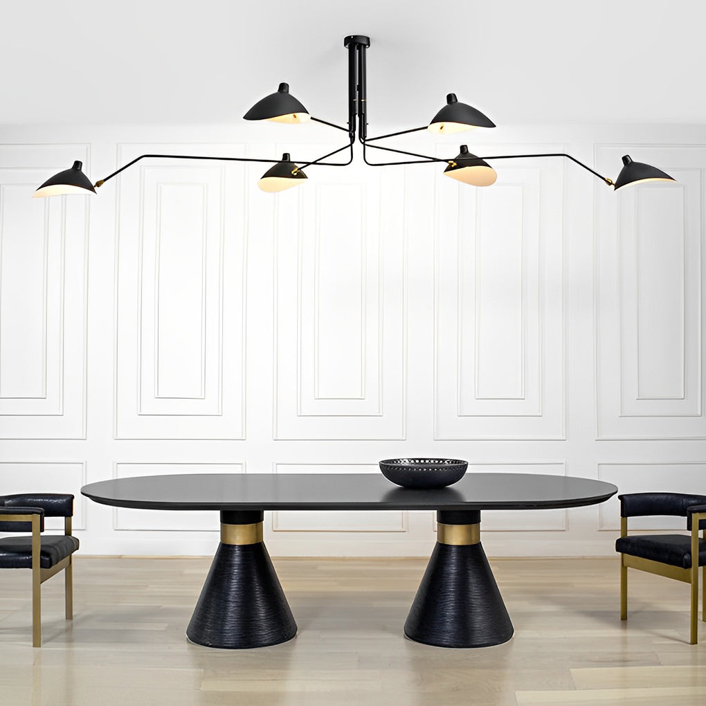 Modern Black Duckbill Shade Chandelier with Adjustable Swing Long Light Arms