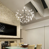 Modern Black Firefly LED Branch Chandelier Botanical Floral Ceiling Light Fixture