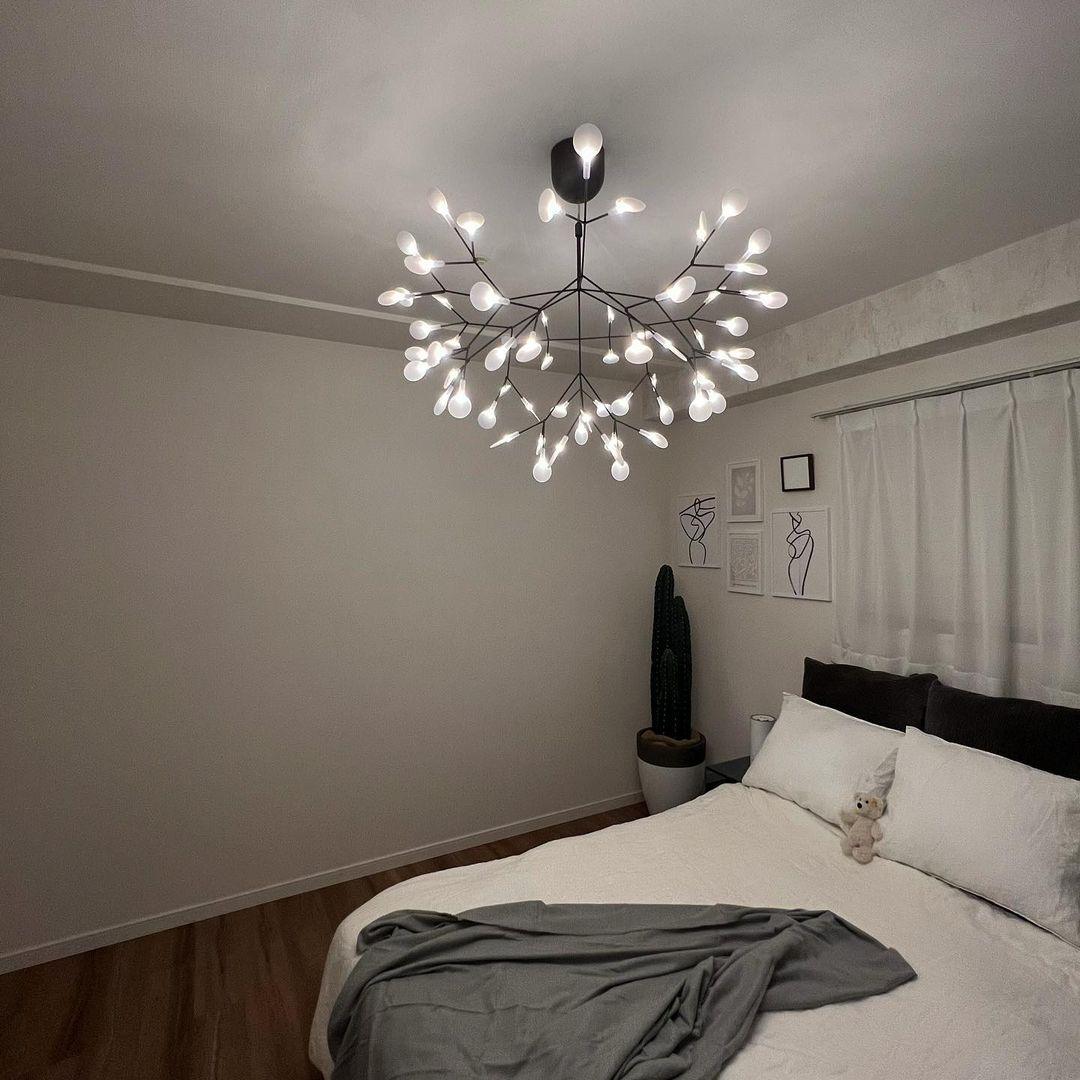 Modern Black Firefly LED Branch Chandelier Botanical Floral Ceiling Light Fixture