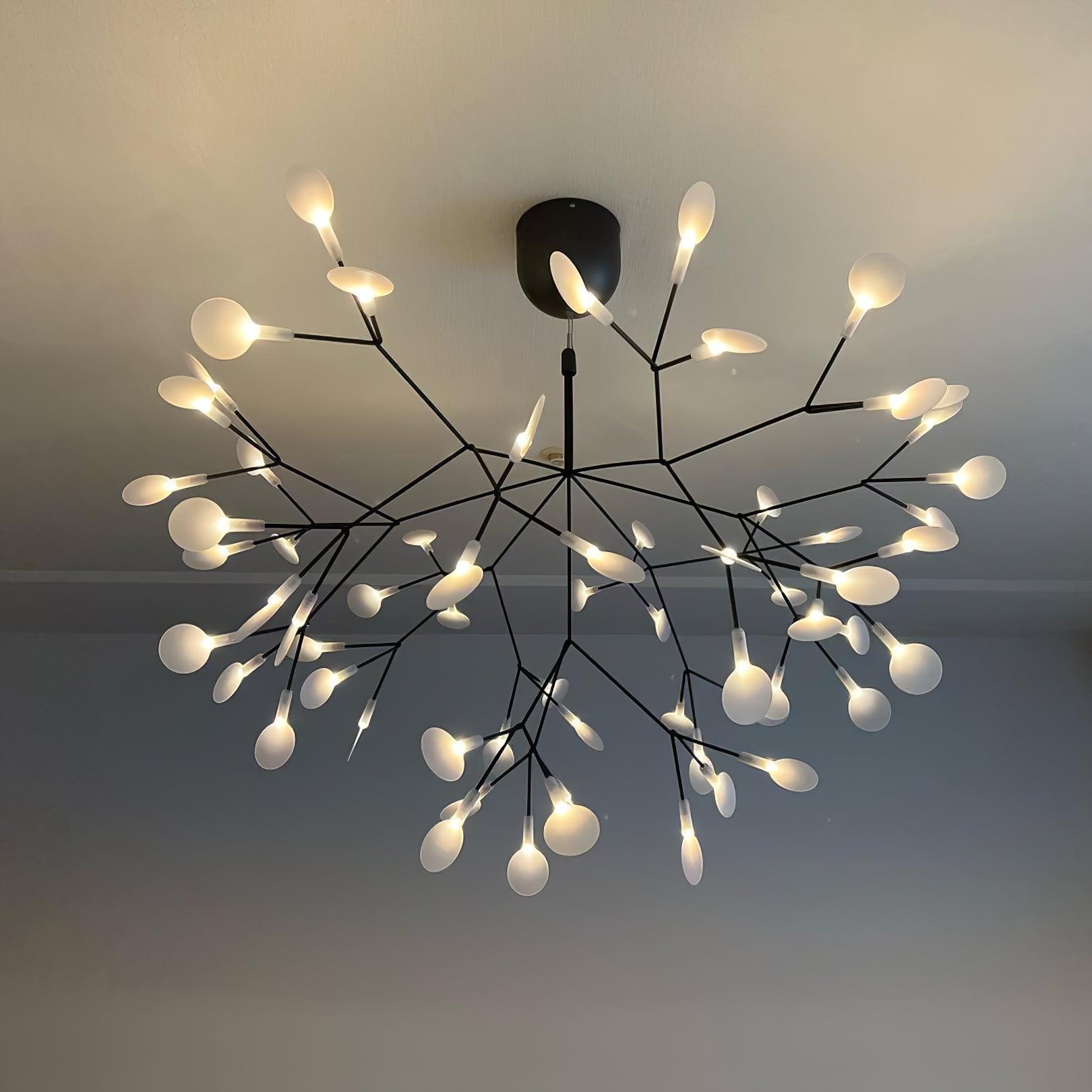 Modern Black Firefly LED Branch Chandelier Botanical Floral Ceiling Light Fixture