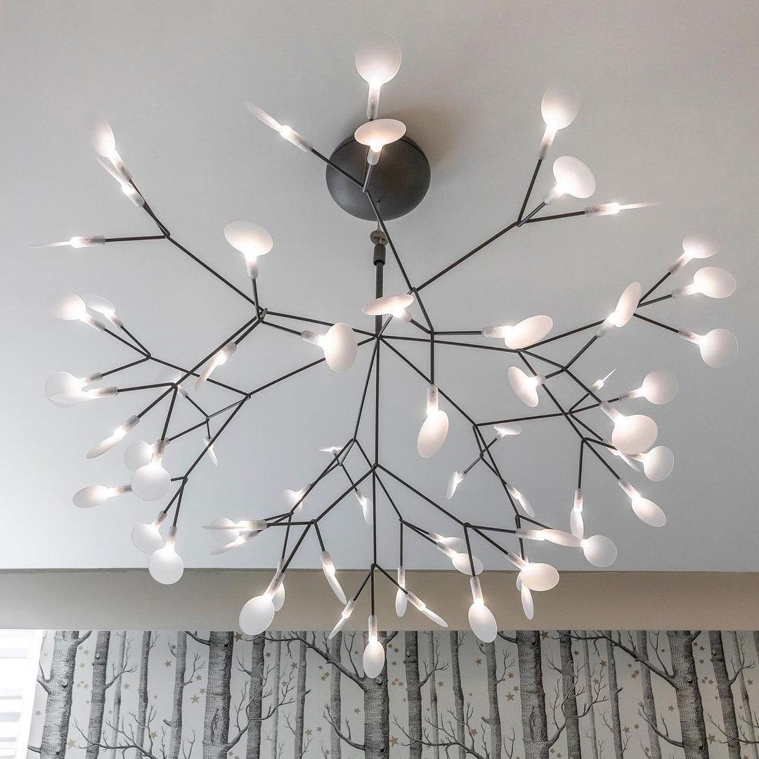 Modern Black Firefly LED Branch Chandelier Botanical Floral Ceiling Light Fixture