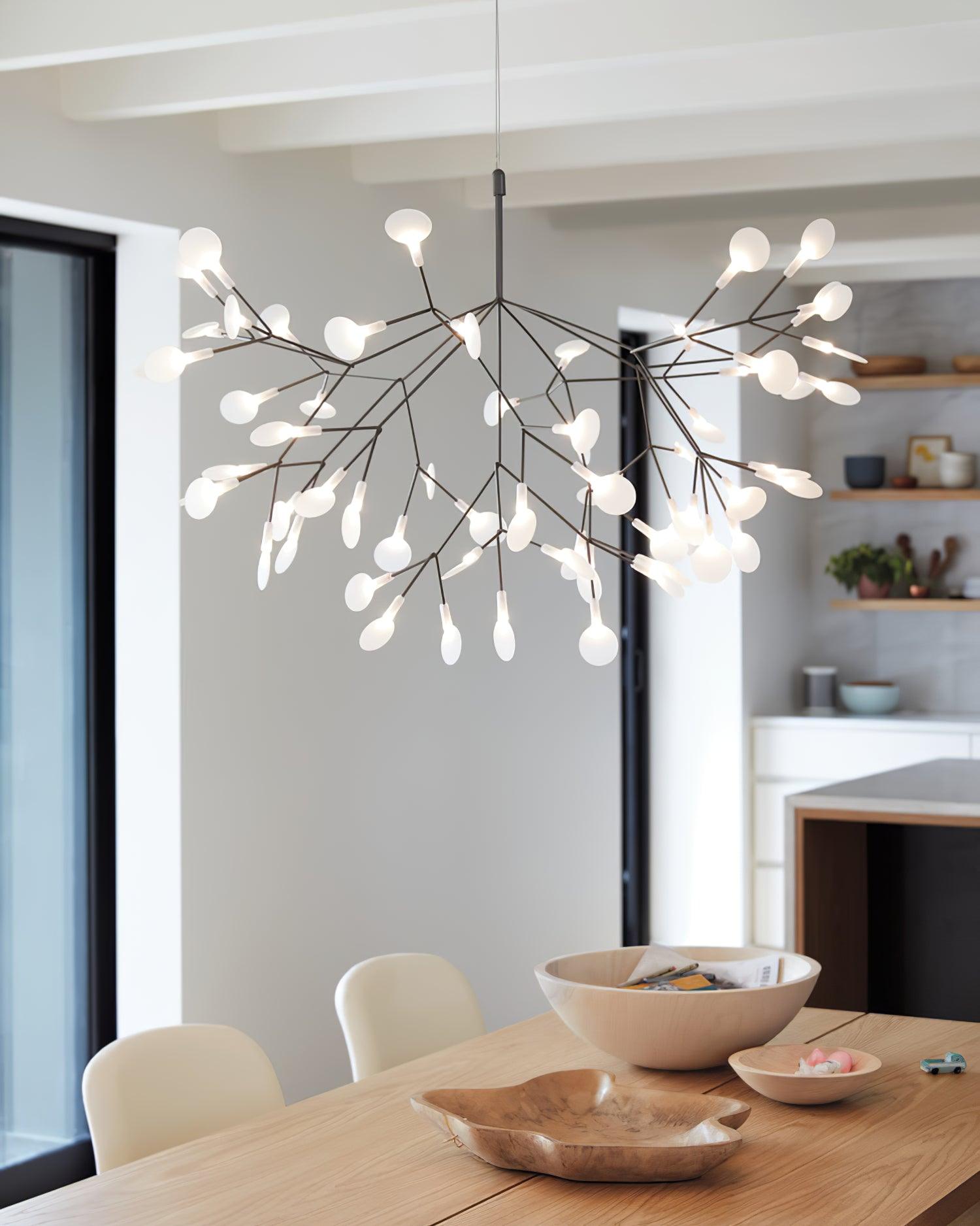 Modern Black Firefly LED Branch Chandelier Botanical Floral Ceiling Light Fixture