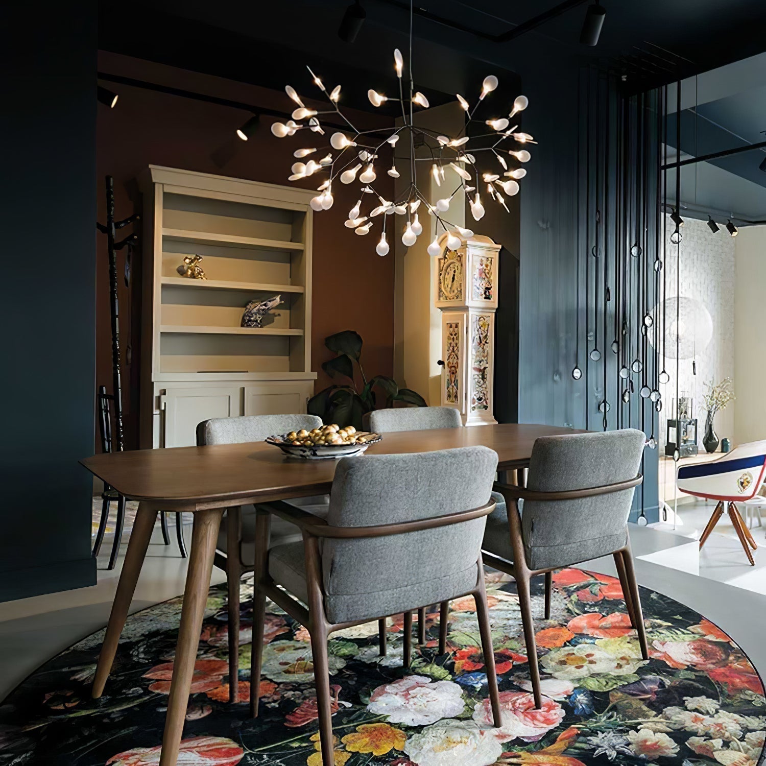 Modern Black Firefly LED Branch Chandelier Botanical Floral Ceiling Light Fixture