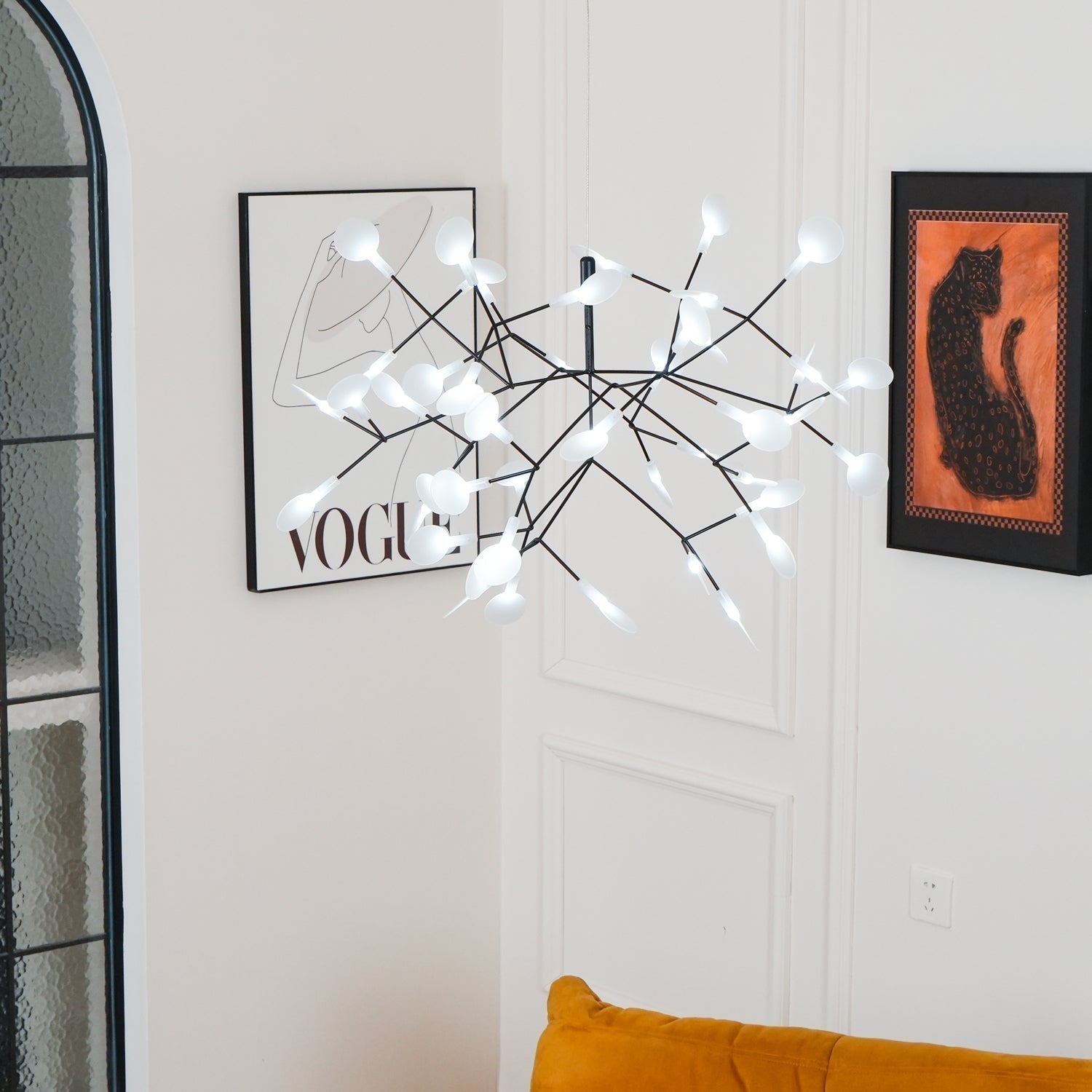 Modern Black Firefly LED Branch Chandelier Botanical Floral Ceiling Light Fixture