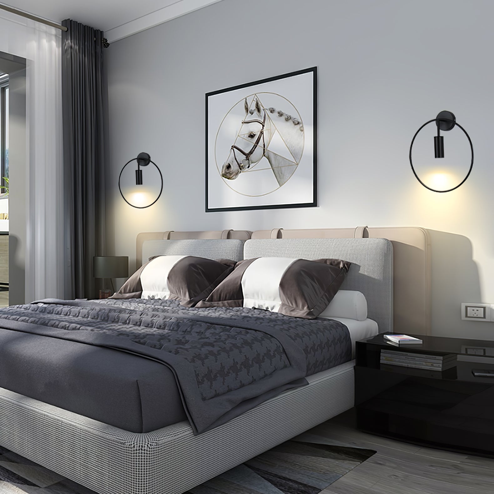 Modern Black Geometric Adjustable Wall Sconce for Bedside and Reading Nooks