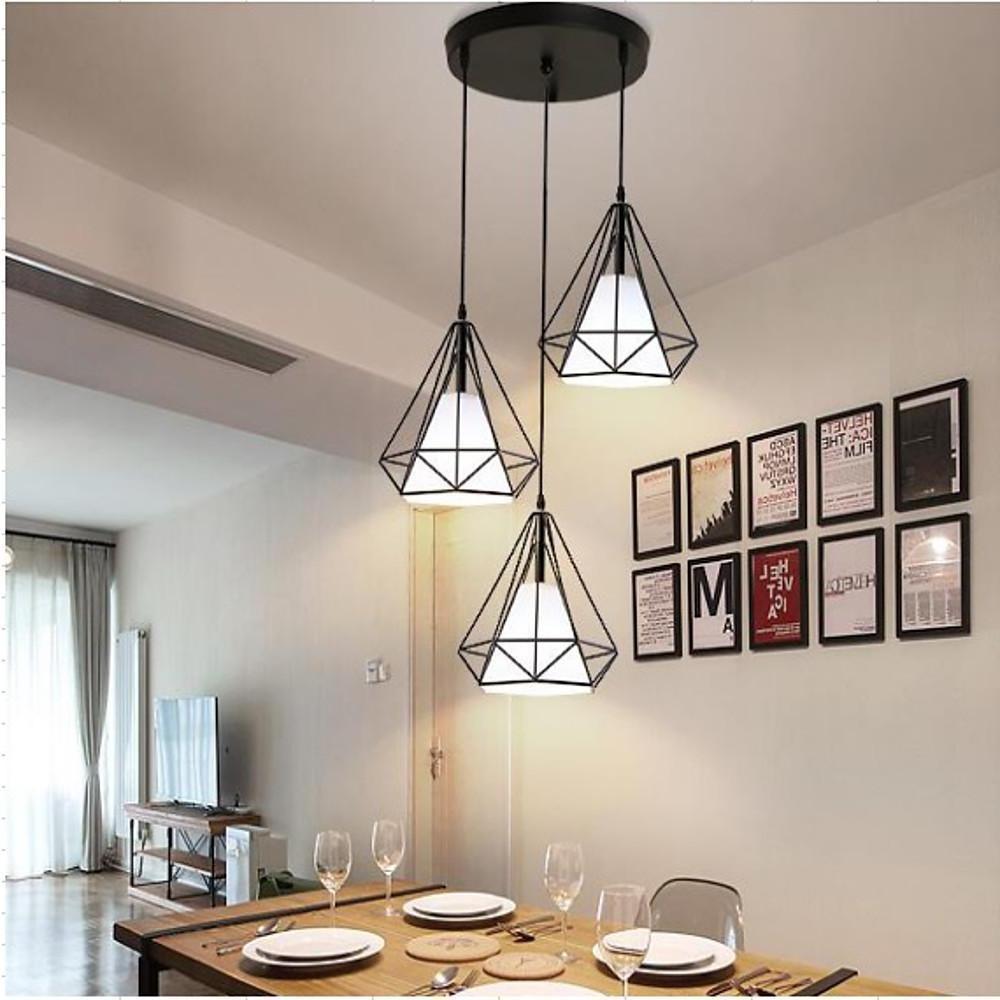 Modern Black Geometric Island Chandelier 3 Light Lantern Pendant Fixture for Kitchen Dining Room