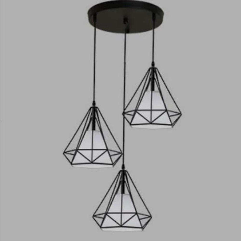 Modern Black Geometric Island Chandelier 3 Light Lantern Pendant Fixture for Kitchen Dining Room