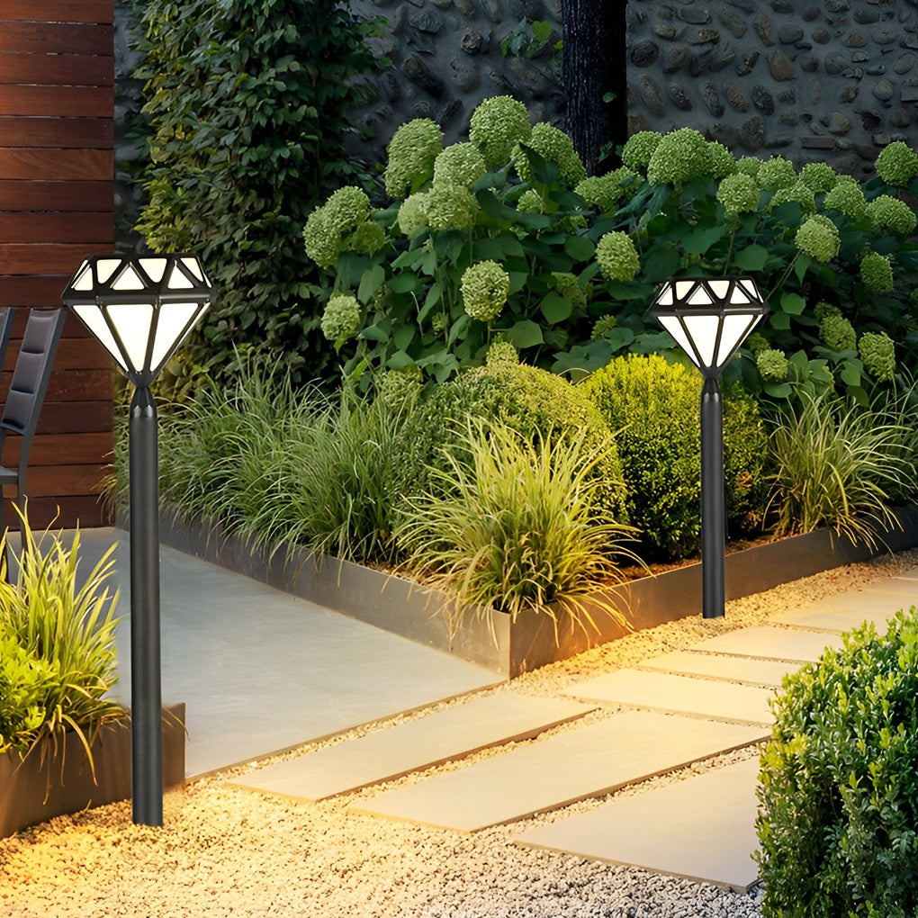 Modern Black Geometric LED Garden Pathway Light Waterproof Outdoor Aluminum Bollard Lamp