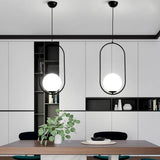 Modern Black Glass Globe Pendant Light with Rounded Rectangle Frame for Kitchen Island Lighting