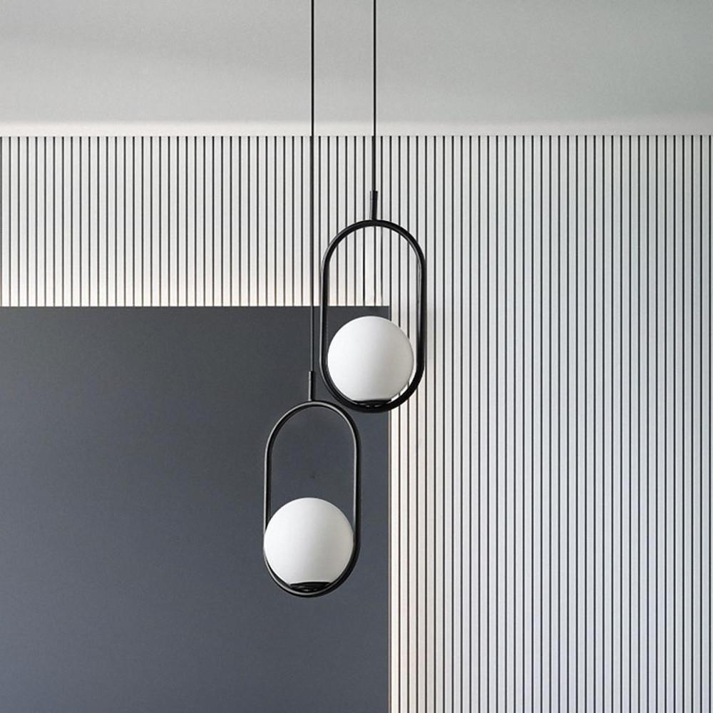 Modern Black Glass Globe Pendant Light with Rounded Rectangle Frame for Kitchen Island Lighting