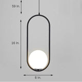 Modern Black Glass Globe Pendant Light with Rounded Rectangle Frame for Kitchen Island Lighting