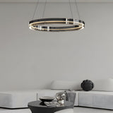 Modern Black Glass LED Ring Pendant Chandelier Dimmable Circular Hanging Light for Dining Room