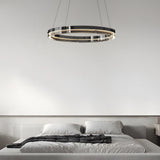 Modern Black Glass LED Ring Pendant Chandelier Dimmable Circular Hanging Light for Dining Room