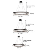 Modern Black Glass LED Ring Pendant Chandelier Dimmable Circular Hanging Light for Dining Room