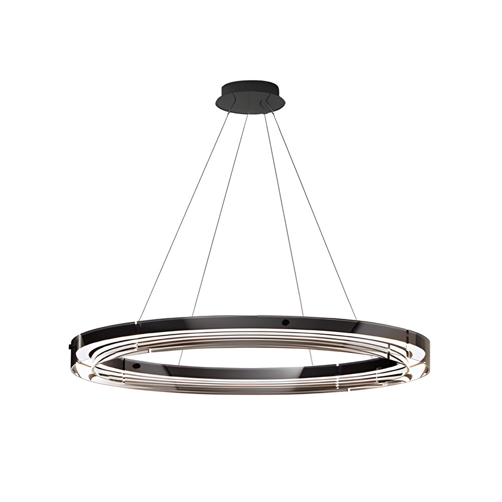 Modern Black Glass LED Ring Pendant Chandelier Dimmable Circular Hanging Light for Dining Room