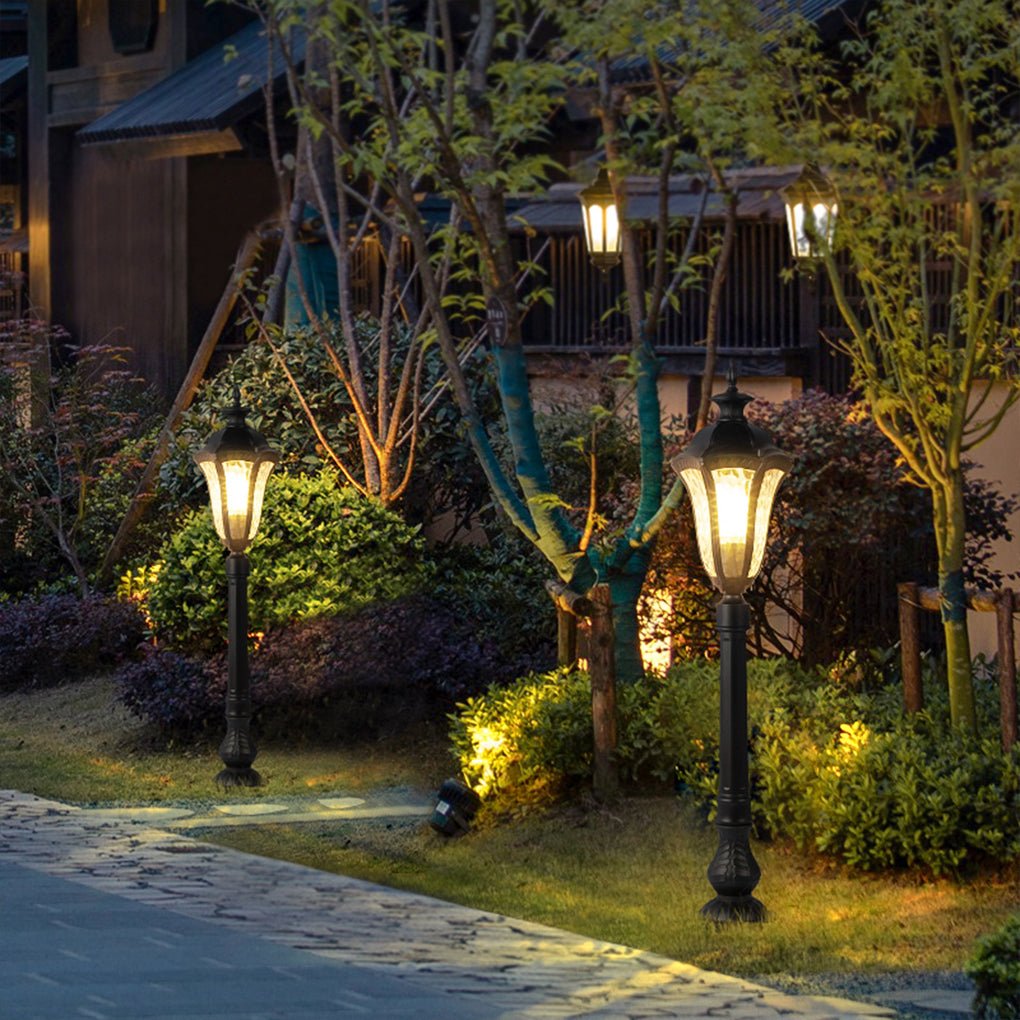 Modern Black Iron Landscape Post Light Waterproof Outdoor Garden Pathway Pedestal Lamp