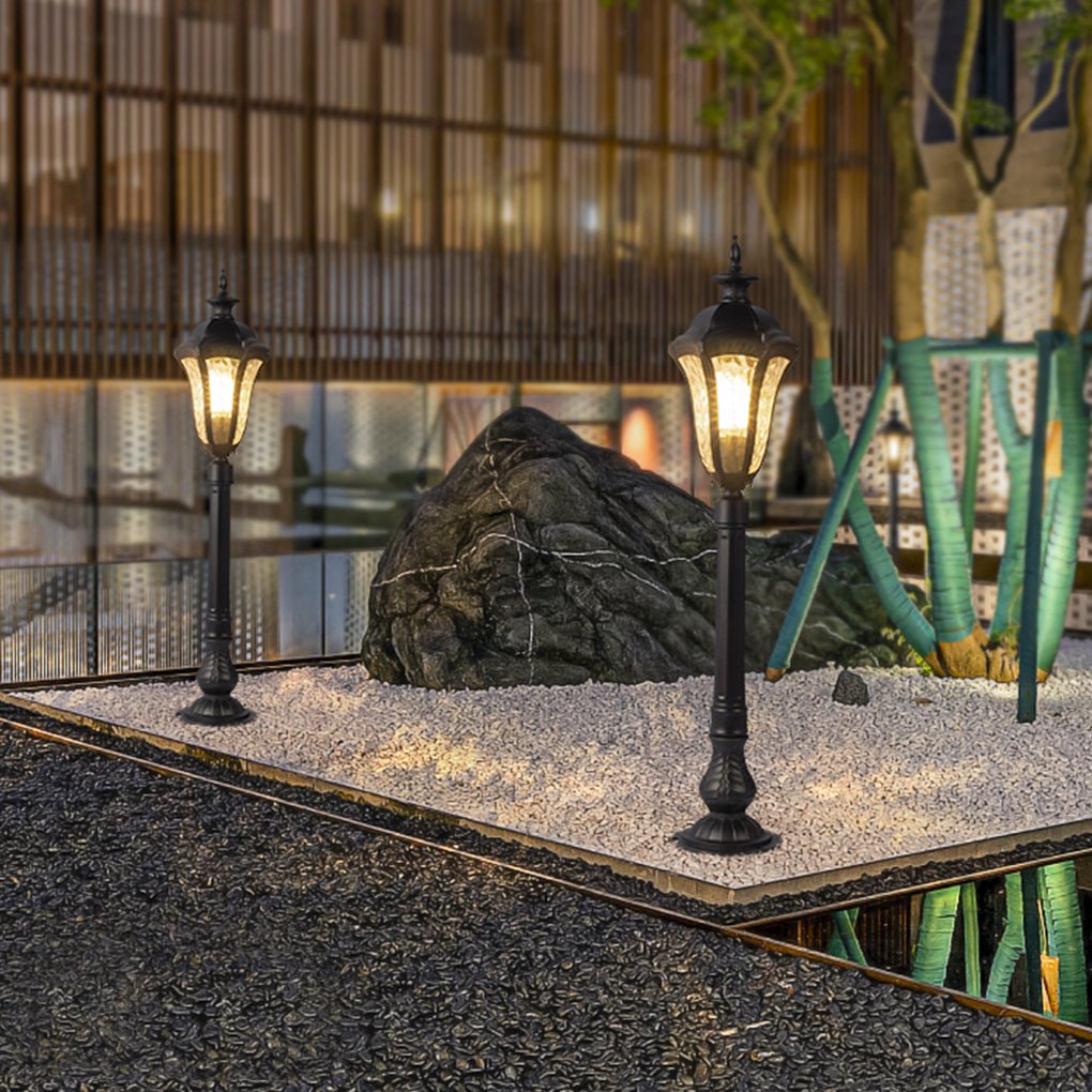 Modern Black Iron Landscape Post Light Waterproof Outdoor Garden Pathway Pedestal Lamp