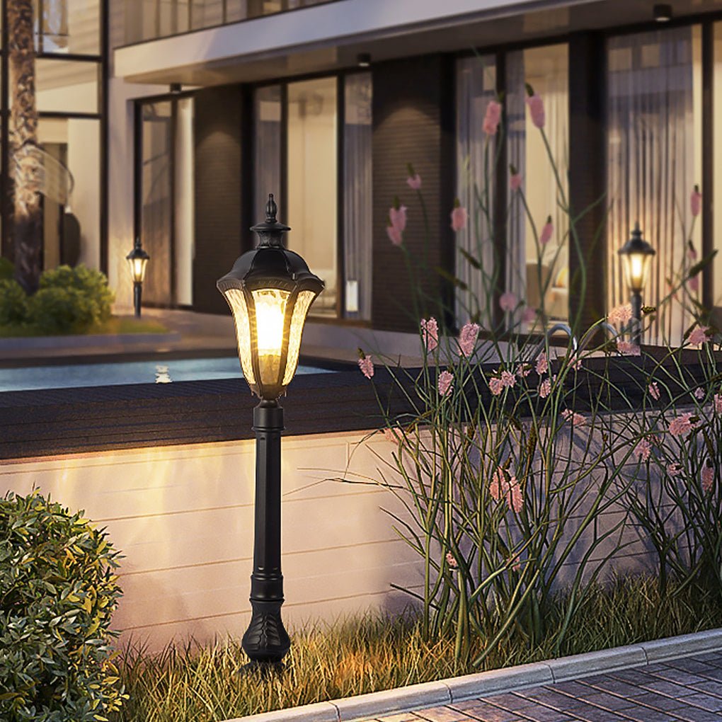 Modern Black Iron Landscape Post Light Waterproof Outdoor Garden Pathway Pedestal Lamp