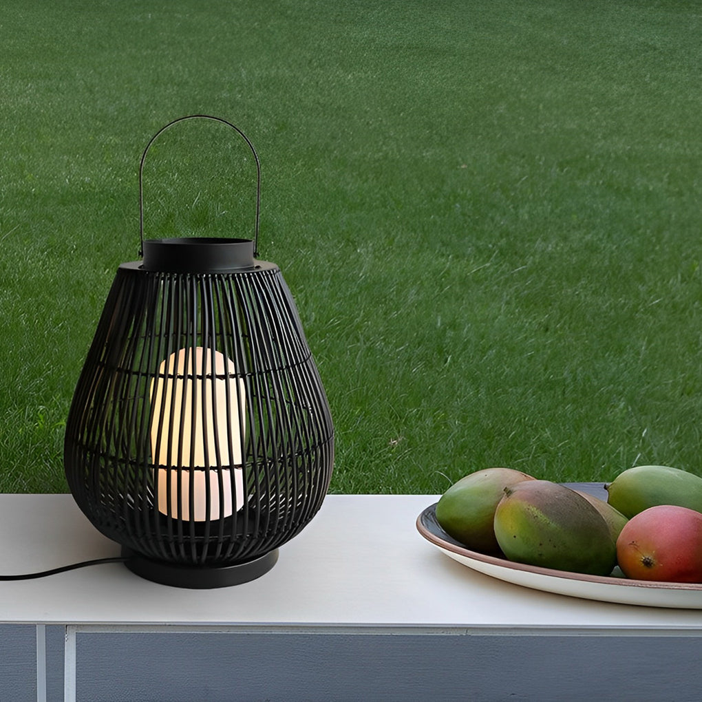 Modern Black Iron Woven Outdoor Lantern Portable Garden Patio Pillar Lamp for Table Ground